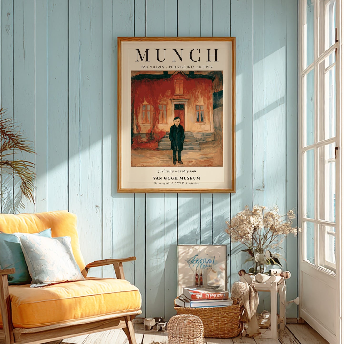 Rød Villvin poster featuring Edvard Munch's art with rich reds and earthy tones