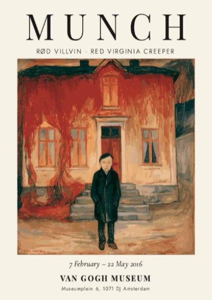 Rød Villvin poster featuring Edvard Munch's art with rich reds and earthy tones