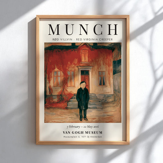 Rød Villvin poster featuring Edvard Munch's art with rich reds and earthy tones