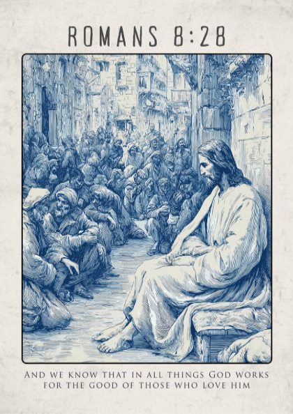 Romans 8:28 Scripture Art - "All Things for Good" Wall Print