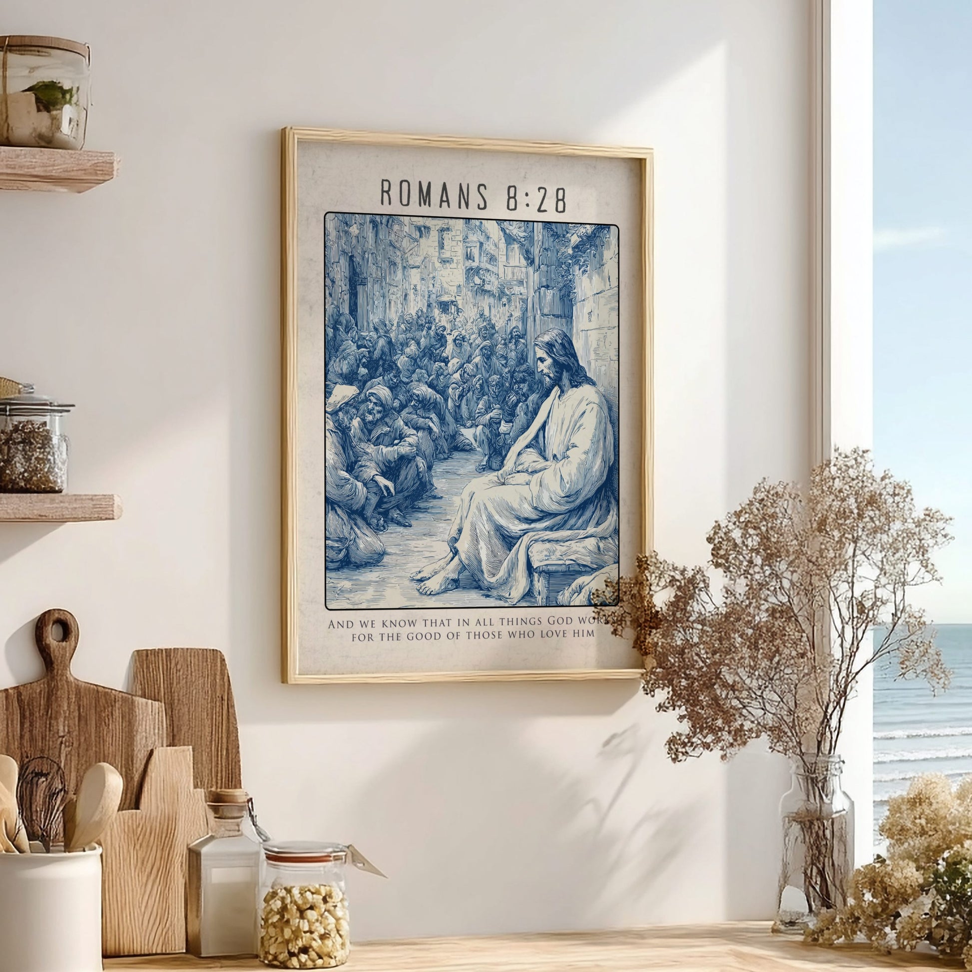 Romans 8:28 Scripture Art - "All Things for Good" Wall Print