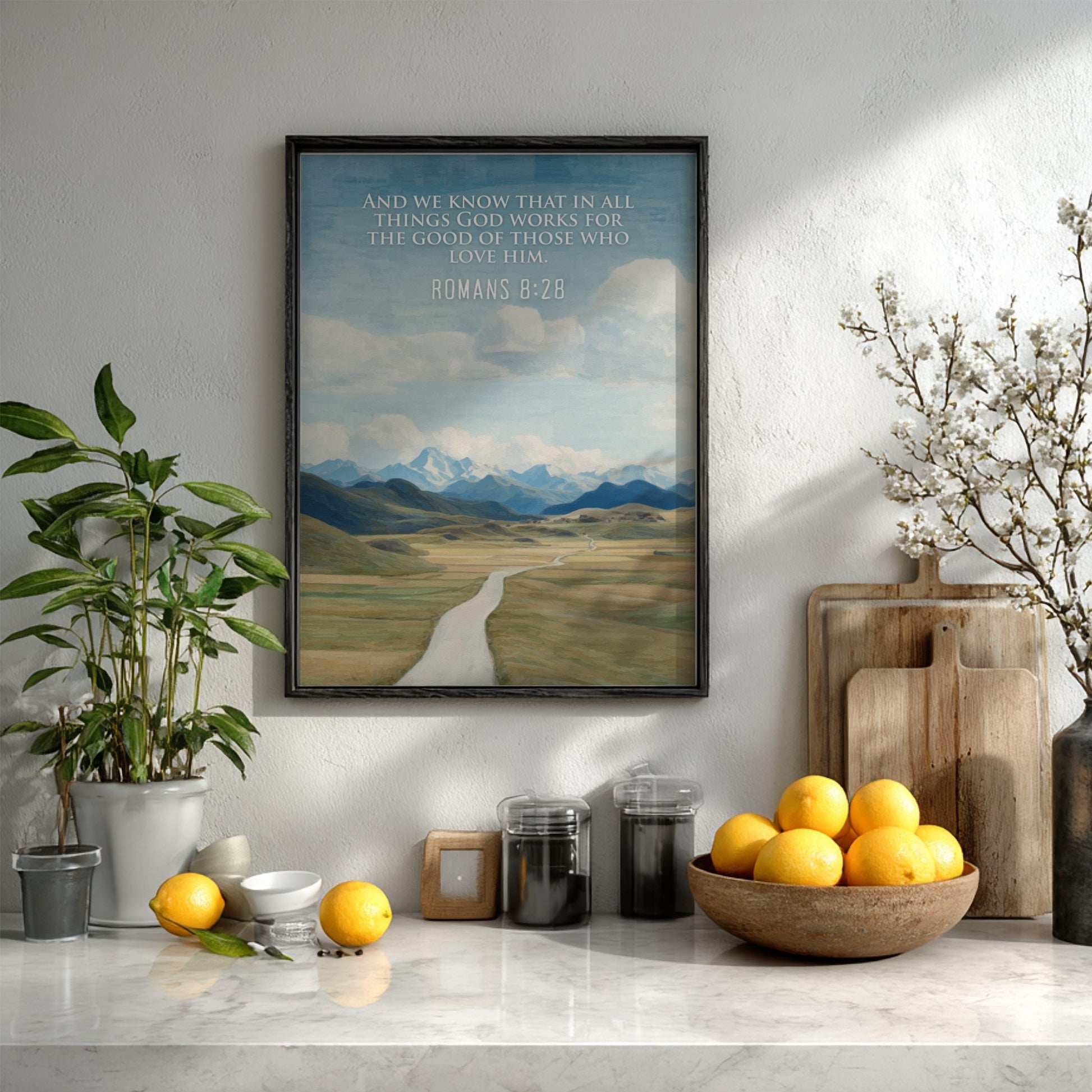 Romans 8:28 Scripture Art - "The Work for Good" Wall Print