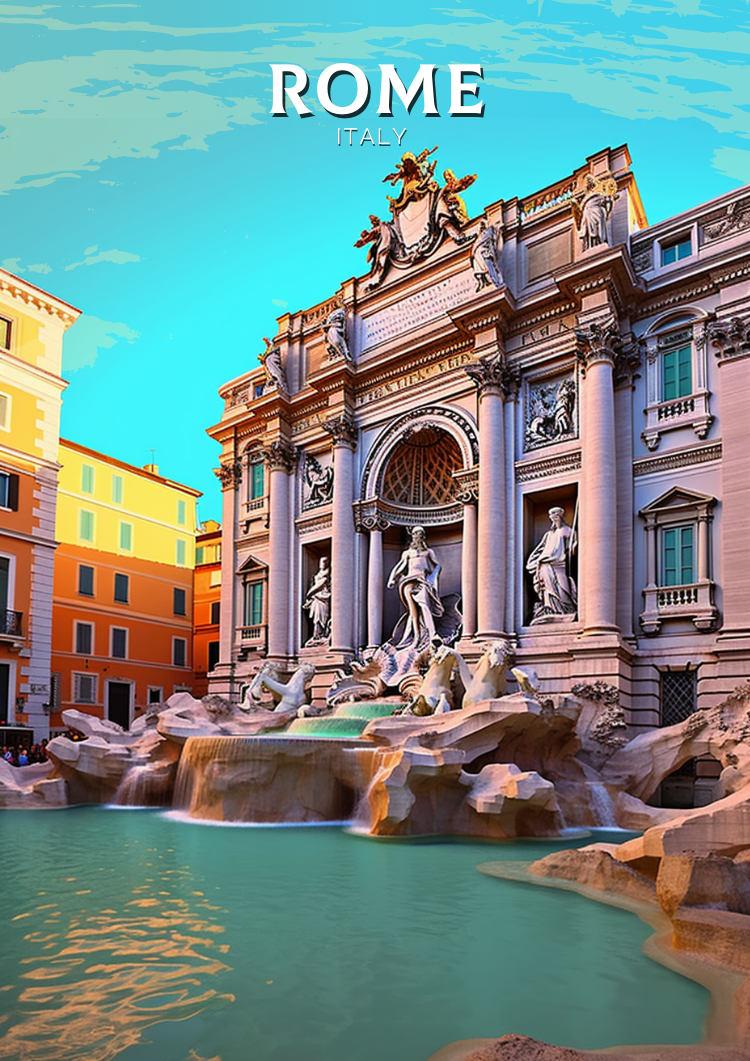 Europe TREVI FOUNTAIN TRAVEL POSTER - ROME ARTWORK