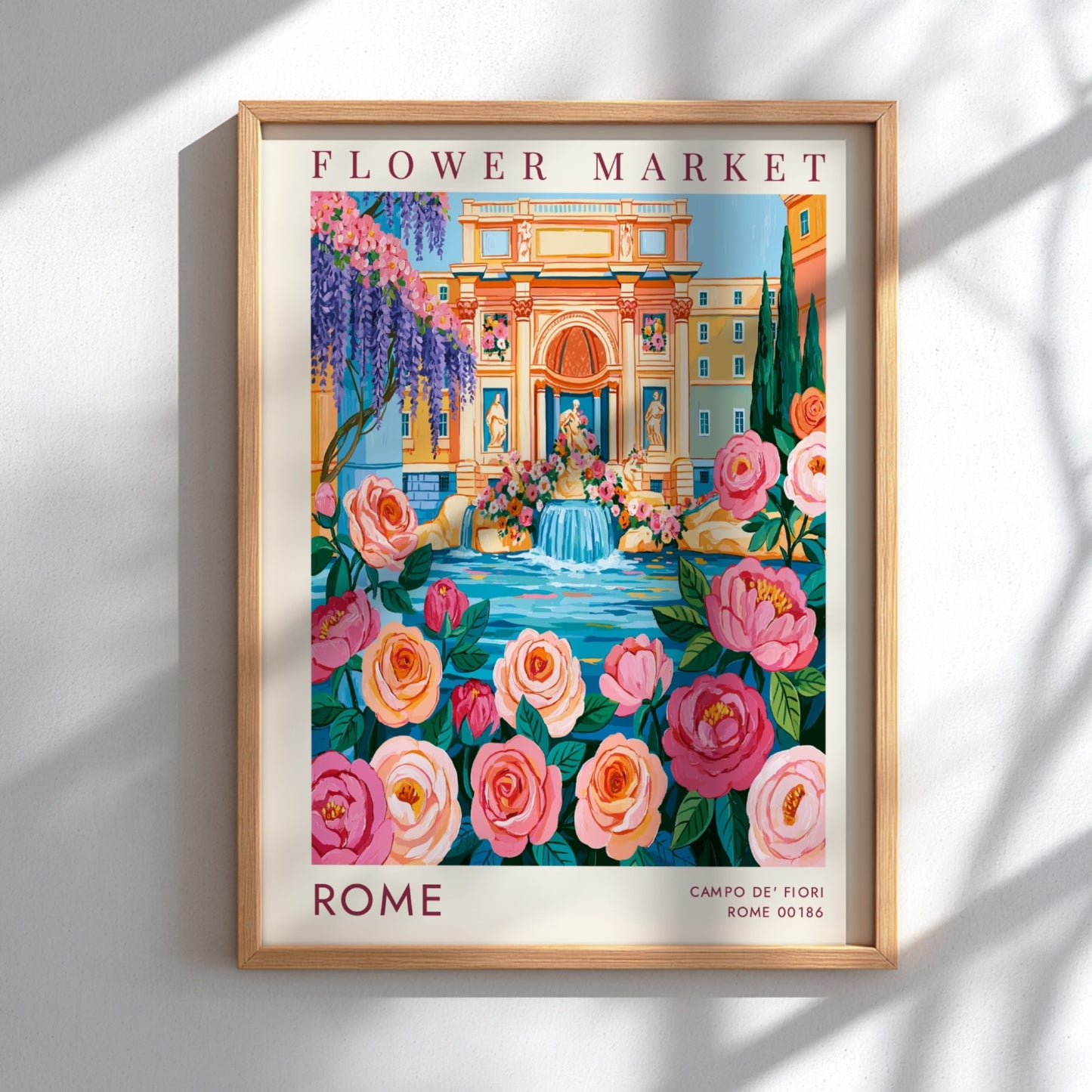 Flower market poster showcasing vibrant colors and cityscape elements