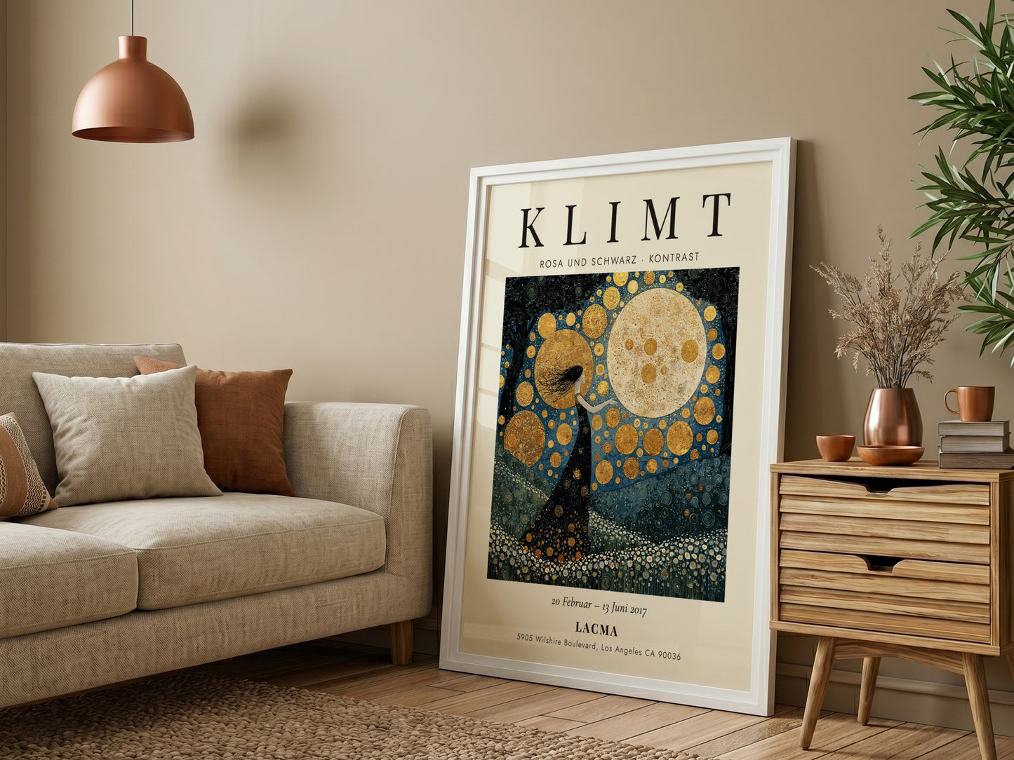 Rosa und Schwarz poster inspired by Gustav Klimt featuring black and gold colors, elegant design, and