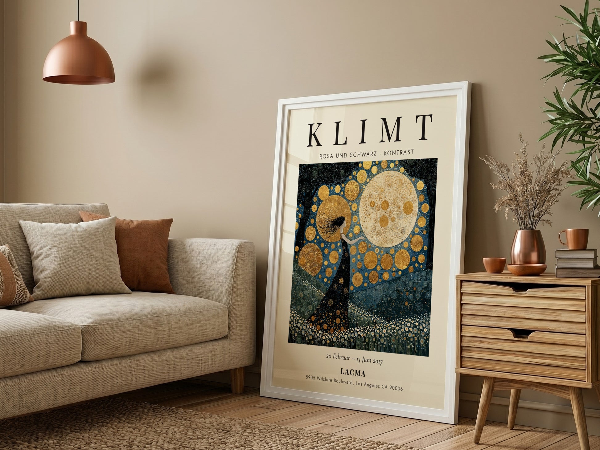 Rosa und Schwarz poster inspired by Gustav Klimt featuring black and gold colors, elegant design, and