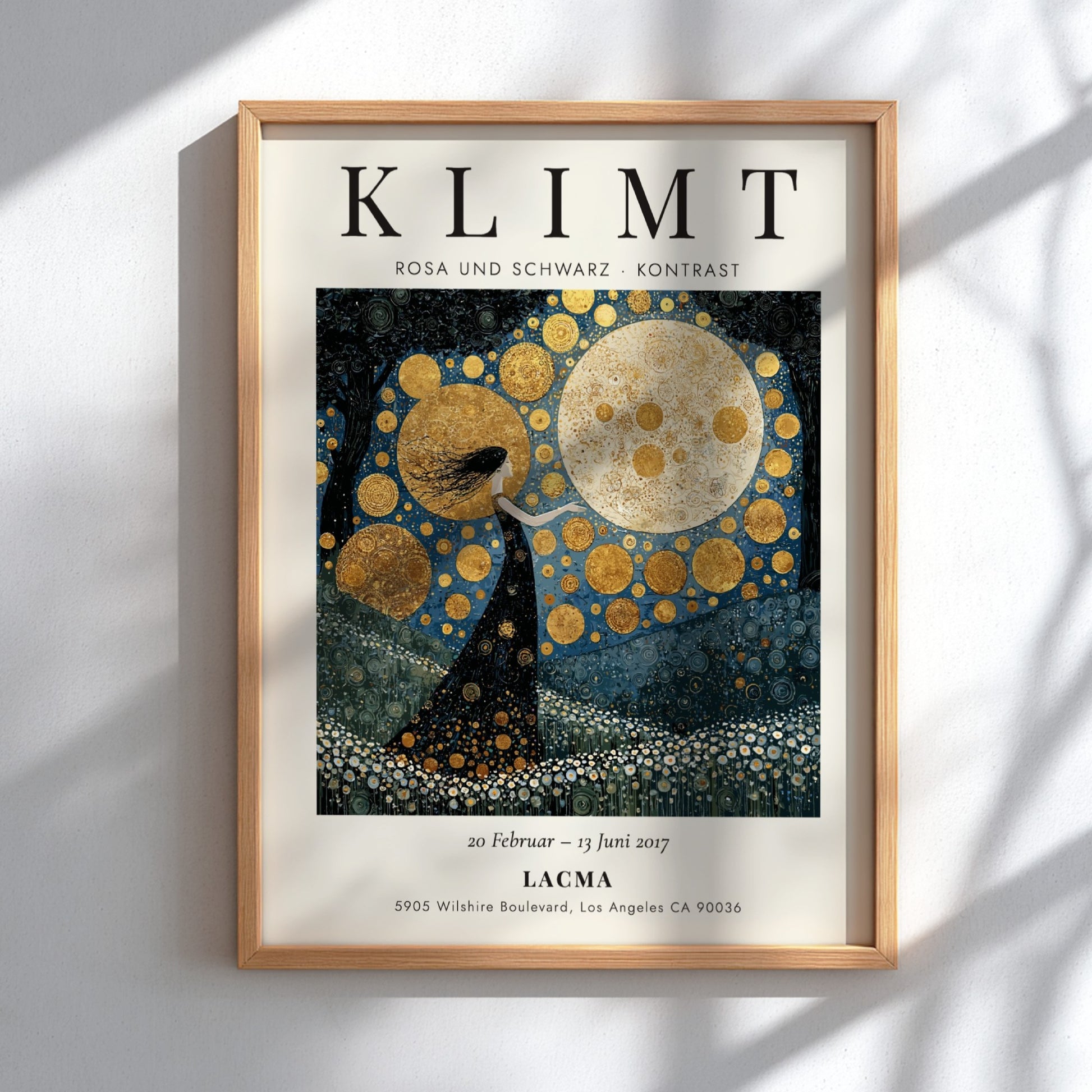 Rosa und Schwarz poster inspired by Gustav Klimt featuring black and gold colors, elegant design, and