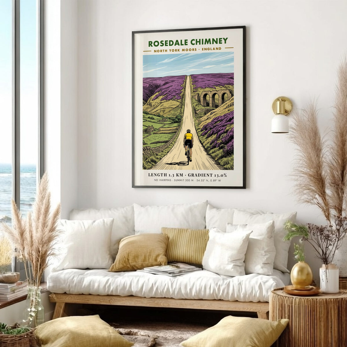 Poster of a cyclist climbing the steep Rosedale Chimney road in North York Moors