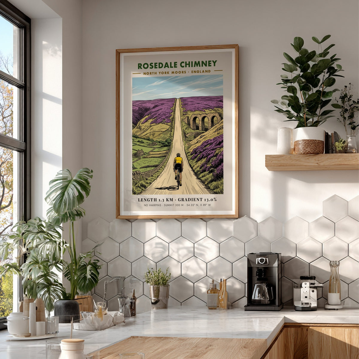 Poster of a cyclist climbing the steep Rosedale Chimney road in North York Moors