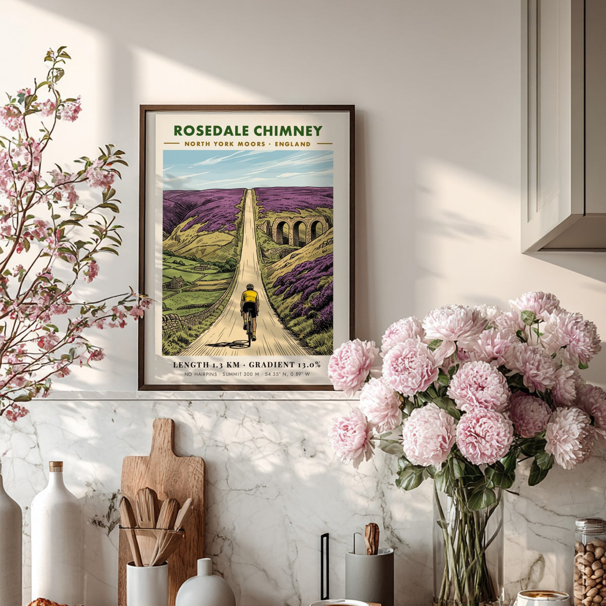 Poster of a cyclist climbing the steep Rosedale Chimney road in North York Moors