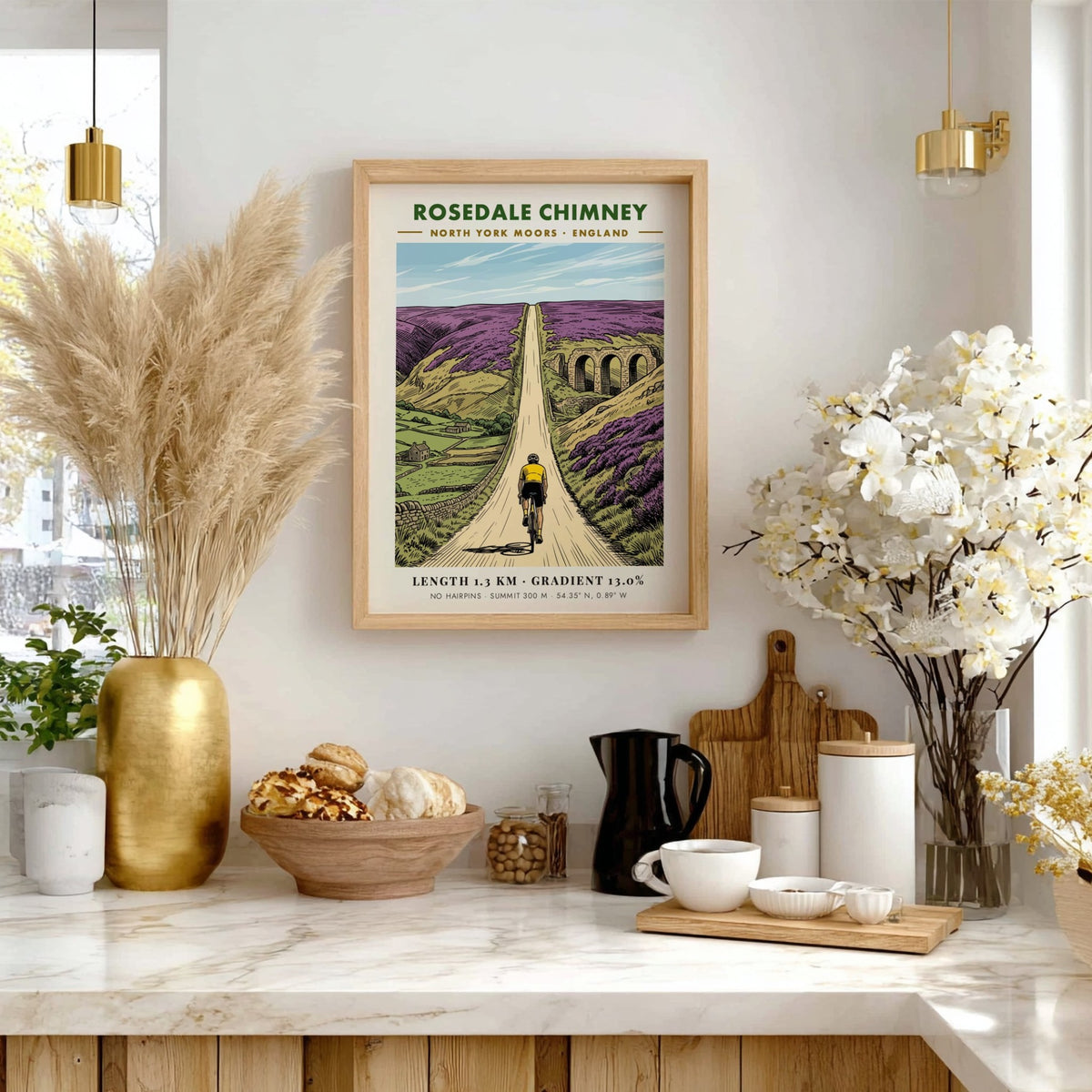 Poster of a cyclist climbing the steep Rosedale Chimney road in North York Moors