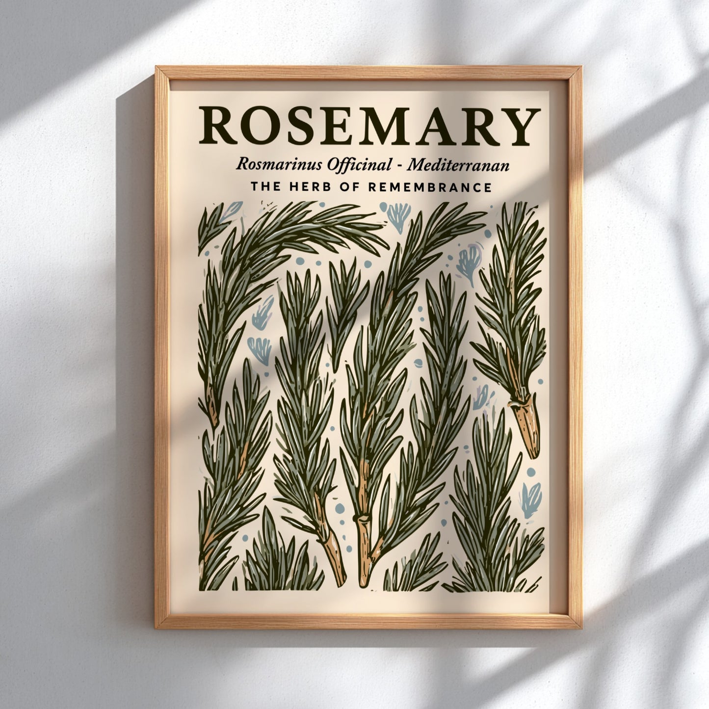 Kitchen poster featuring rosemary sprigs in green tones, botanical style, perfect for home decor
