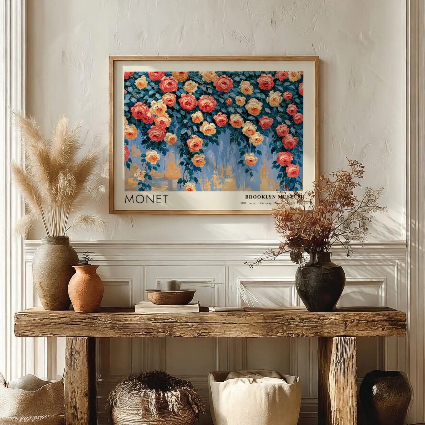 Roses Grimpantes wall art print featuring vibrant pink and yellow flowers in impressionistic style