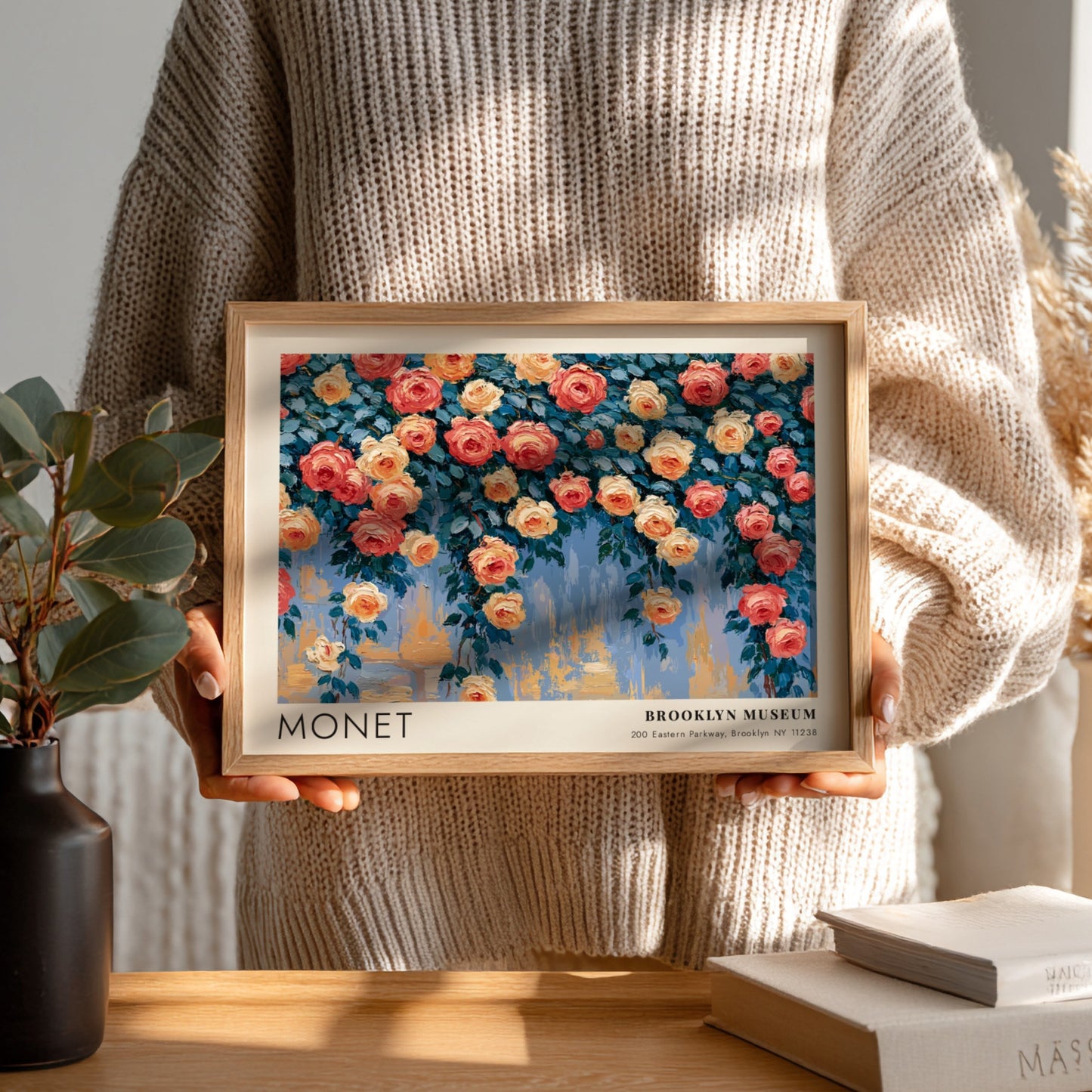 Roses Grimpantes wall art print featuring vibrant pink and yellow flowers in impressionistic style