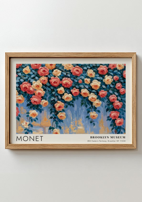 Roses Grimpantes wall art print featuring vibrant pink and yellow flowers in impressionistic style