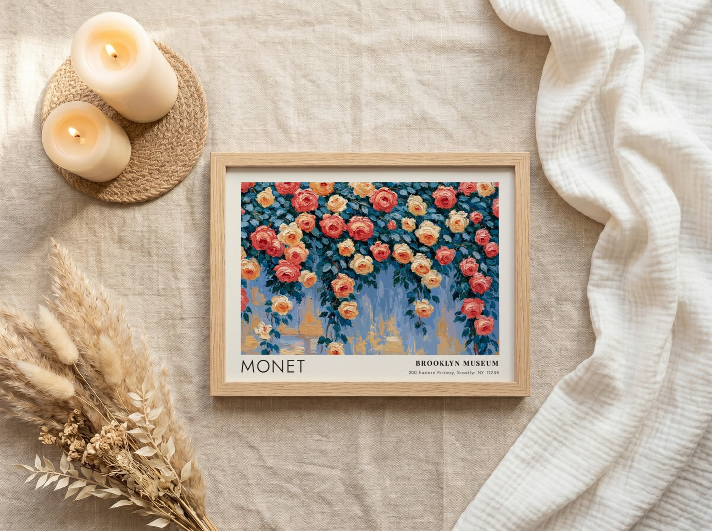 Roses Grimpantes wall art print featuring vibrant pink and yellow flowers in impressionistic style