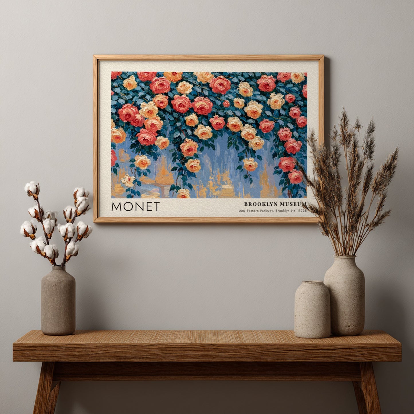 Roses Grimpantes wall art print featuring vibrant pink and yellow flowers in impressionistic style