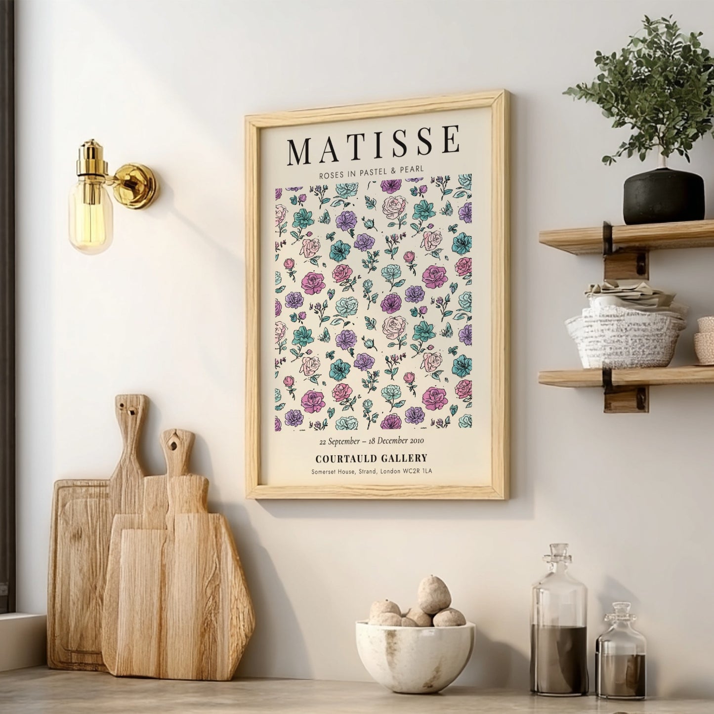 Henri Matisse poster featuring pastel roses in soft colors, floral art for wall decor