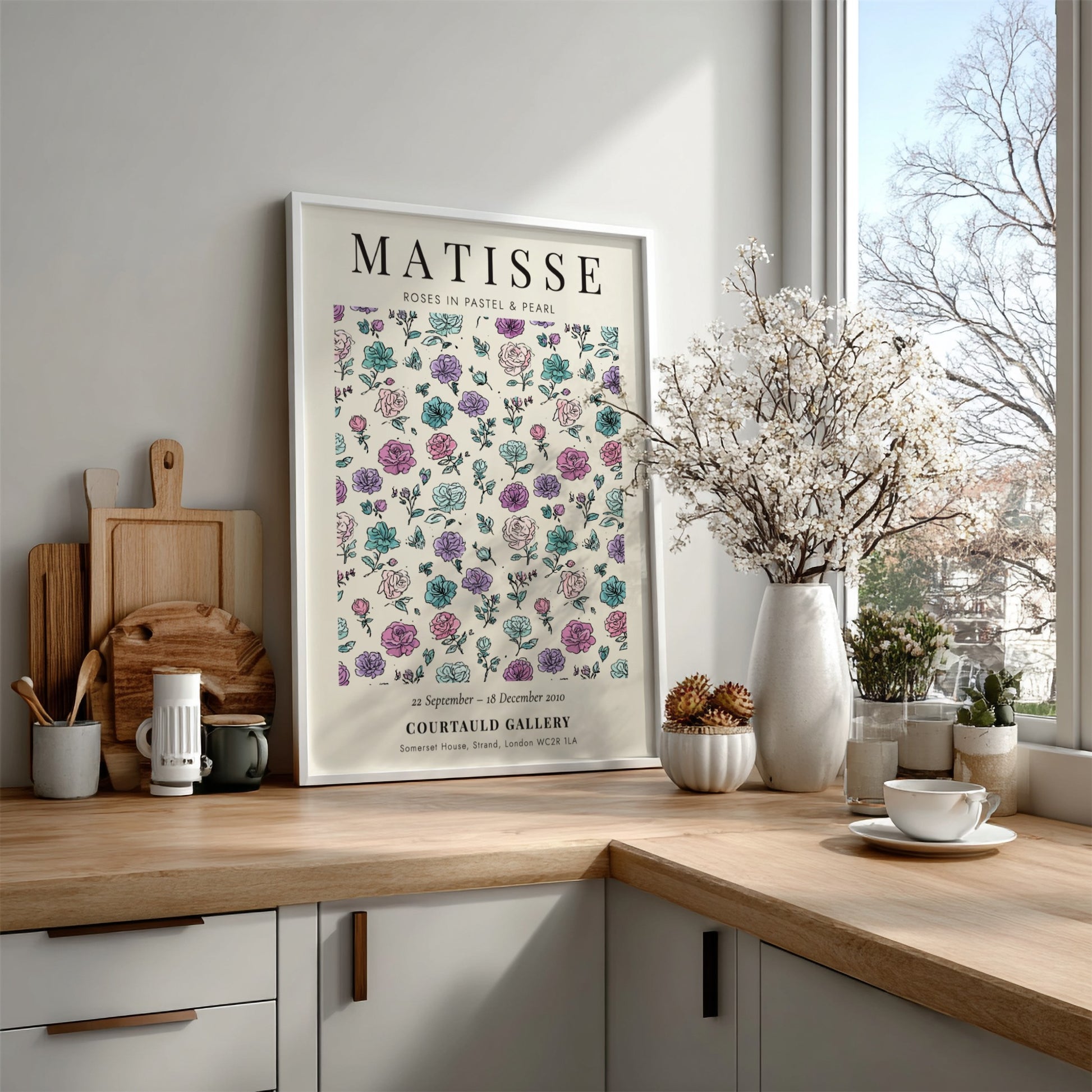 Henri Matisse poster featuring pastel roses in soft colors, floral art for wall decor