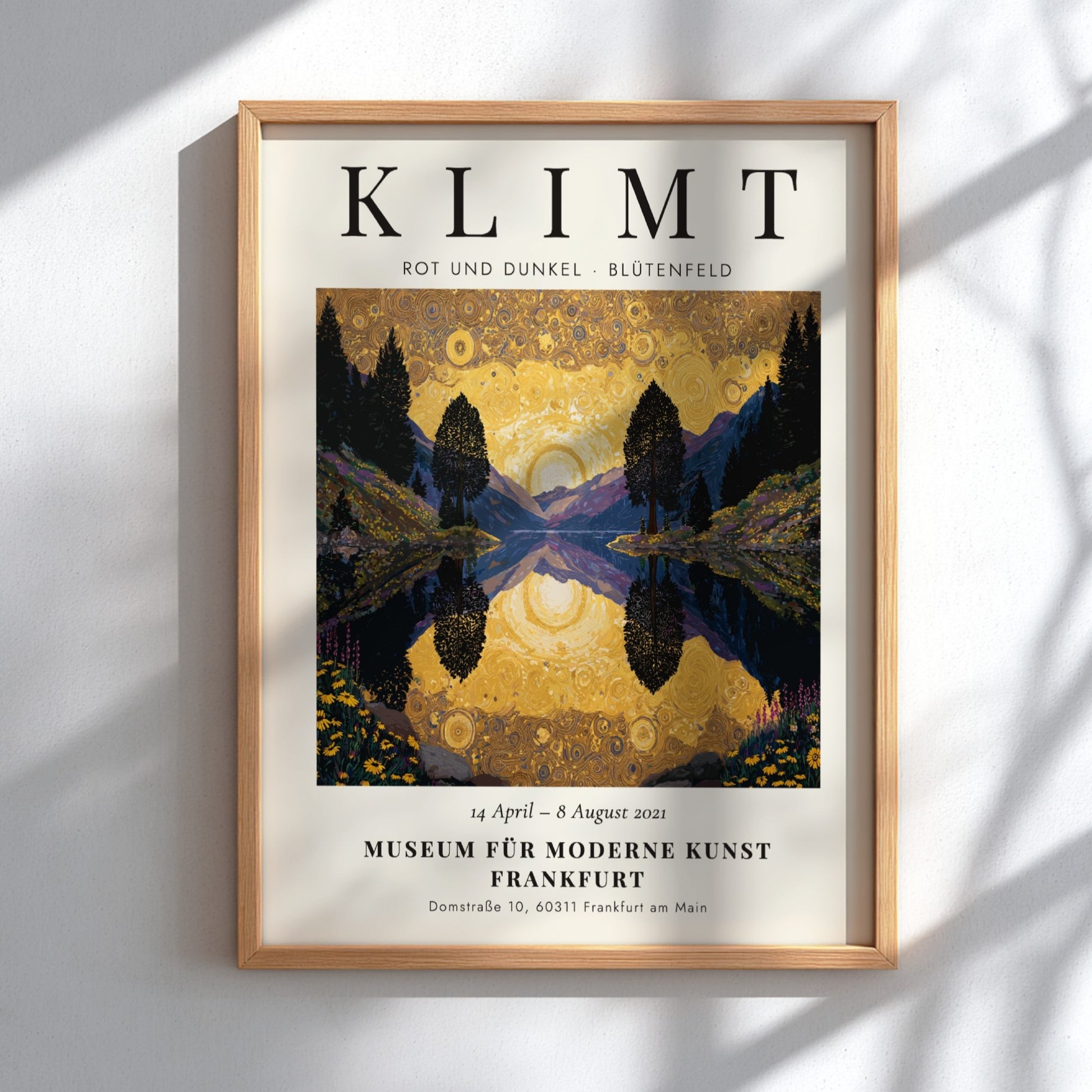Rot und Dunkel Blütenfeld poster featuring floral landscape in vibrant colors, inspired by Gustav Klimt
