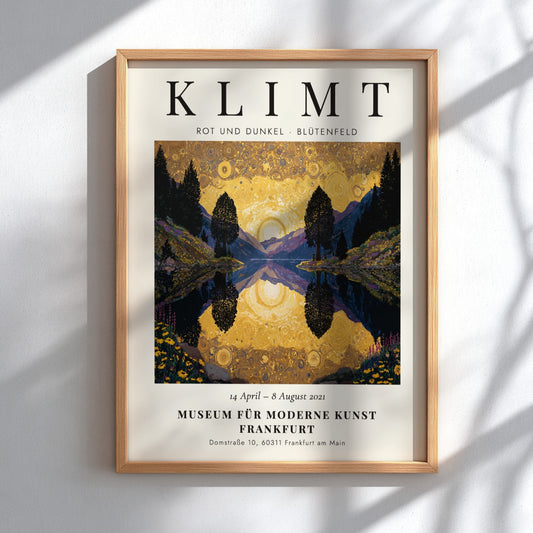 Rot und Dunkel Blütenfeld poster featuring floral landscape in vibrant colors, inspired by Gustav Klimt