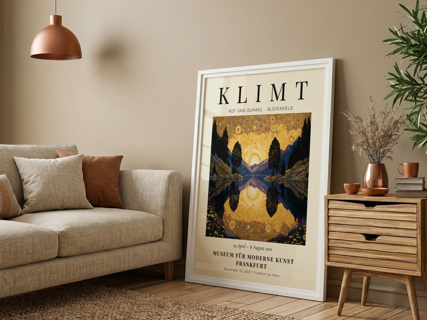 Rot und Dunkel Blütenfeld poster featuring floral landscape in vibrant colors, inspired by Gustav Klimt