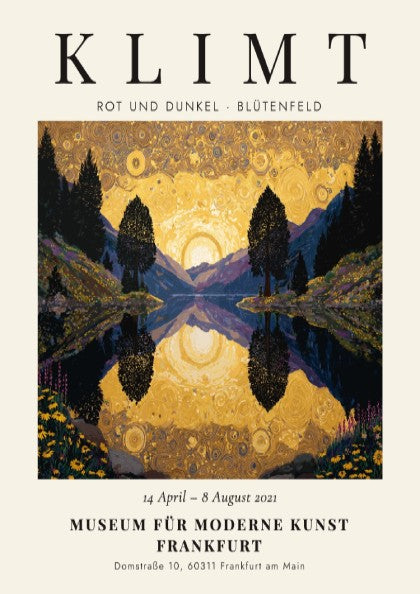 Rot und Dunkel Blütenfeld poster featuring floral landscape in vibrant colors, inspired by Gustav Klimt