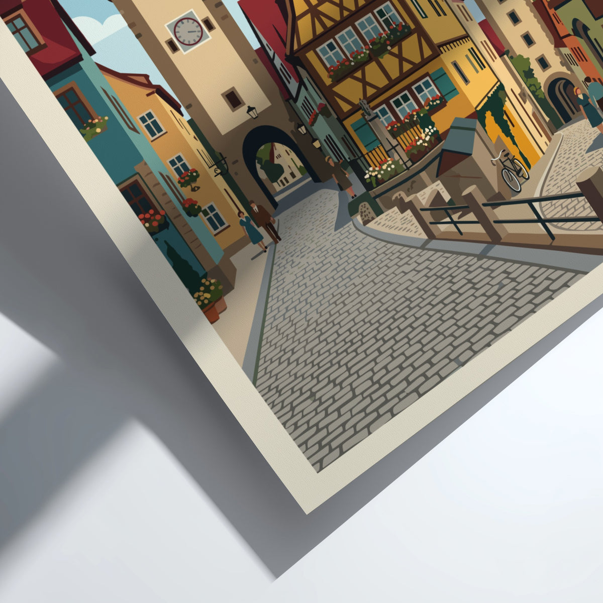 Rothenburg Germany travel poster featuring a historic clock tower and colorful timber houses.
