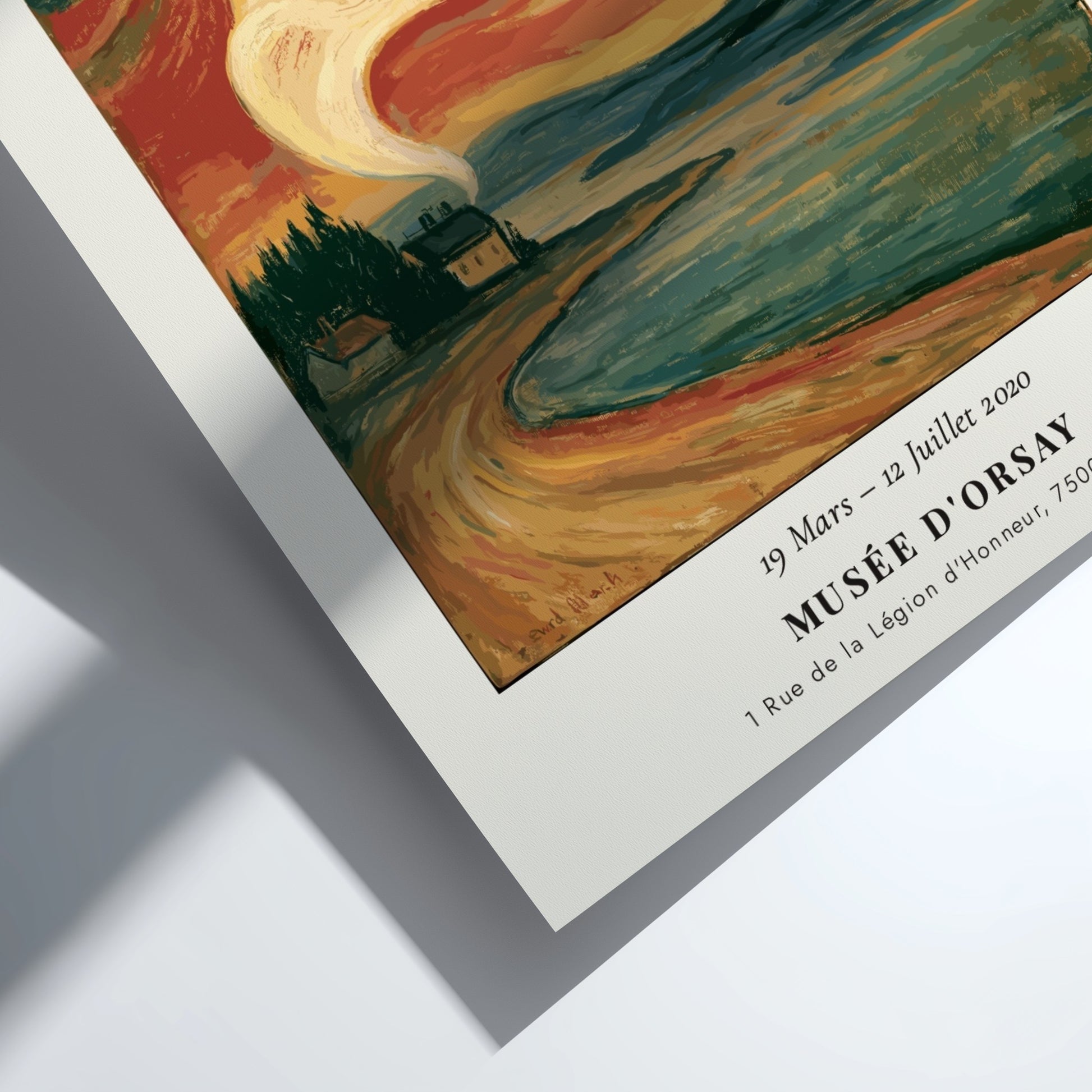 Train Smoke poster featuring Edvard Munch's artwork with swirling smoke in vibrant orange and blue tones