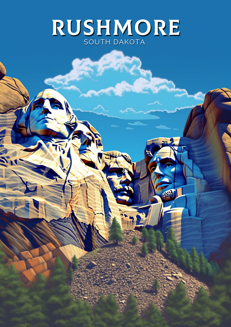 North AmericaMOUNT RUSHMORE TRAVEL POSTER - SOUTH DAKOTA ARTWORK
