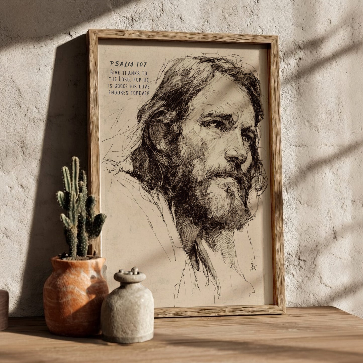 Psalm 107: Give Thanks - Modern Minimalist Scripture Wall Art