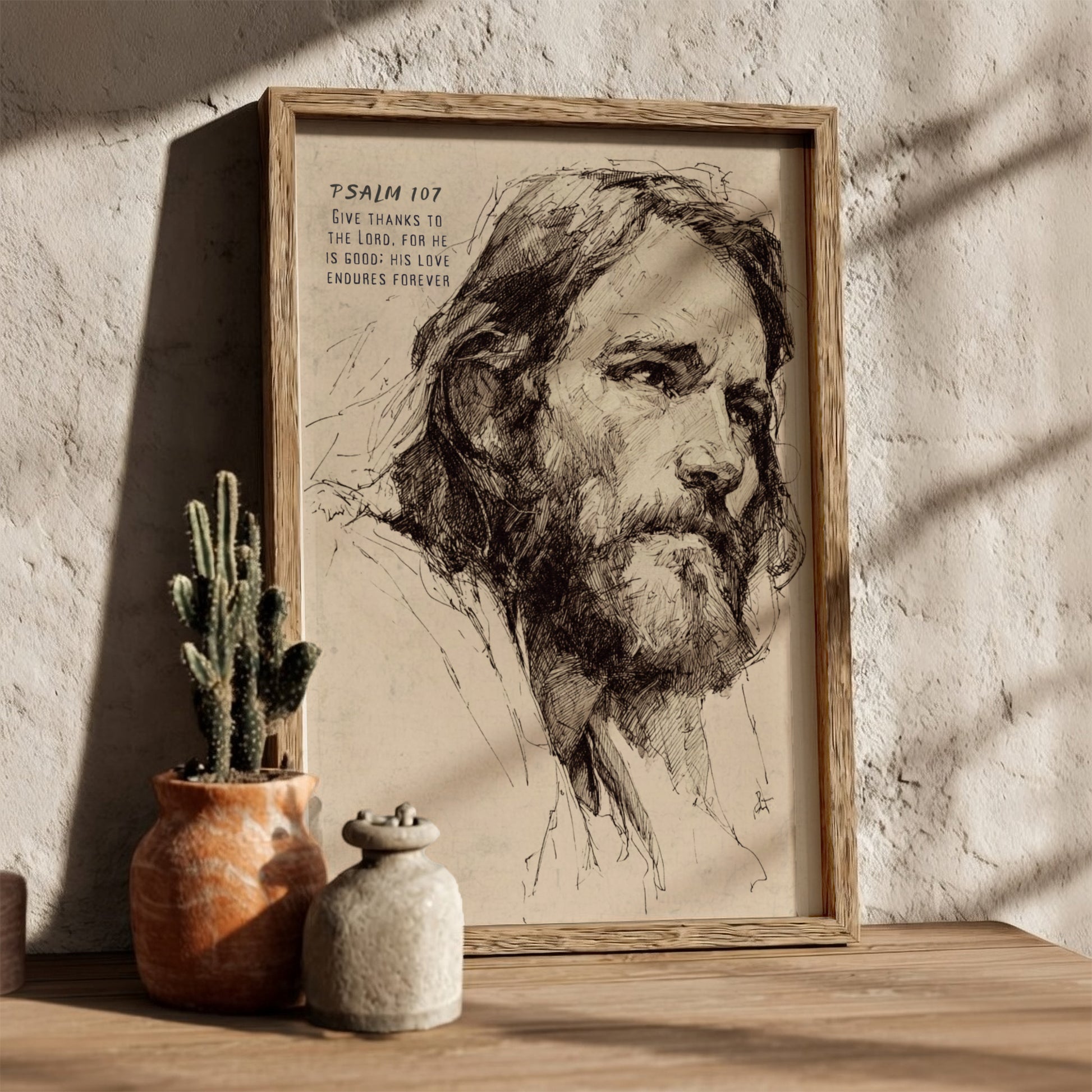 Psalm 107: Give Thanks - Modern Minimalist Scripture Wall Art