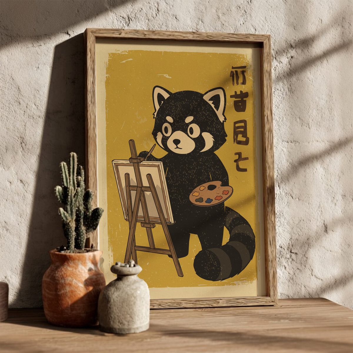 Red Panda Painting Poster – Cute Retro Japanese Art Studio Wall Print