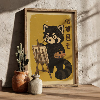 Red Panda Painting Poster – Cute Retro Japanese Art Studio Wall Print