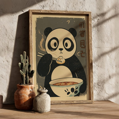 Panda Eating Dumplings Poster – Funny Retro Japanese Kitchen Art Print