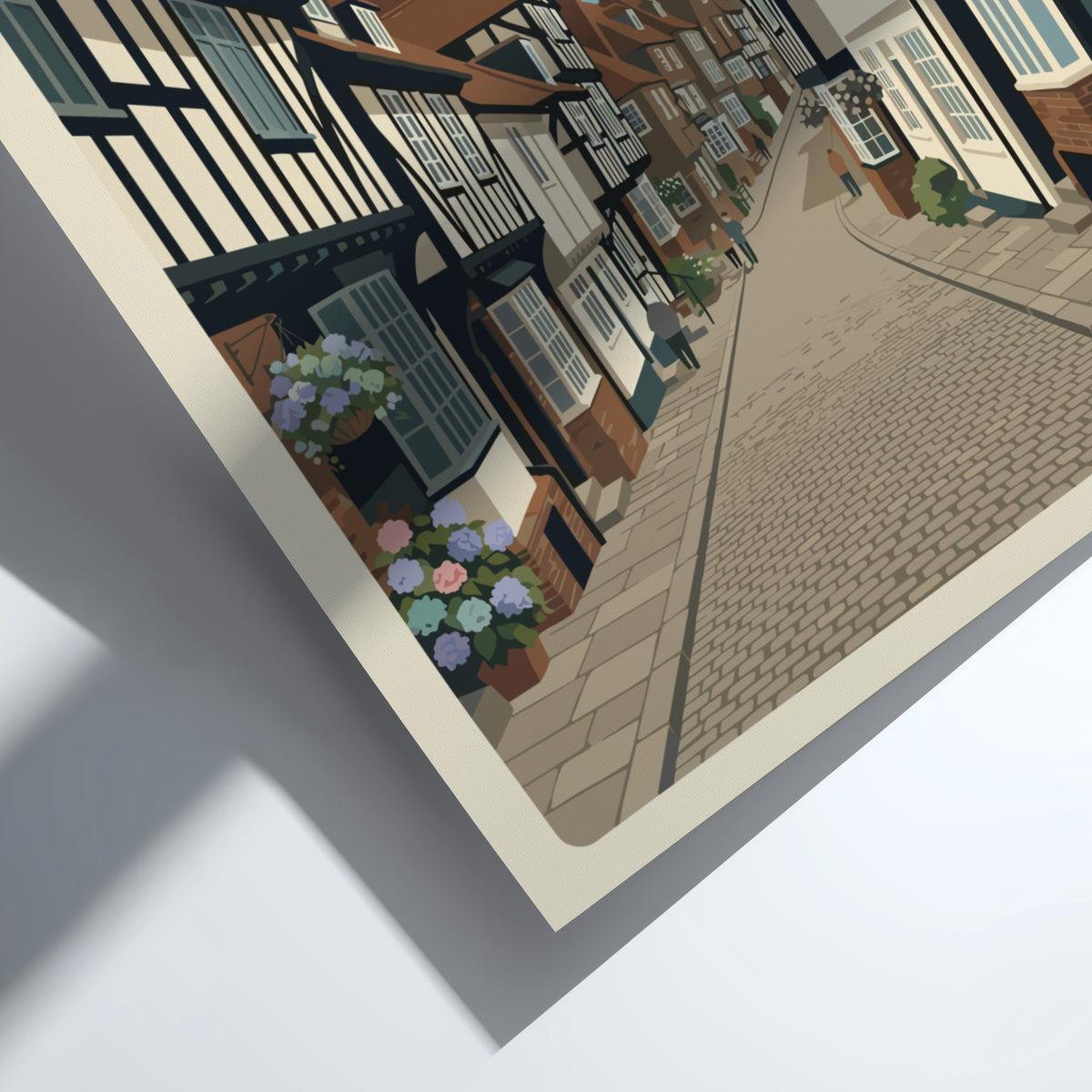 Poster of Rye United Kingdom featuring historic timber-framed buildings and cobblestone street view