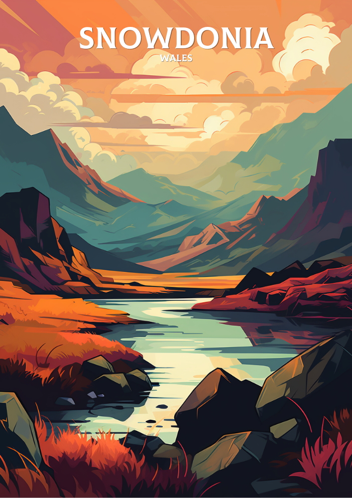 Europe SNOWDONIA TRAVEL PRINT - WALES ARTWORK