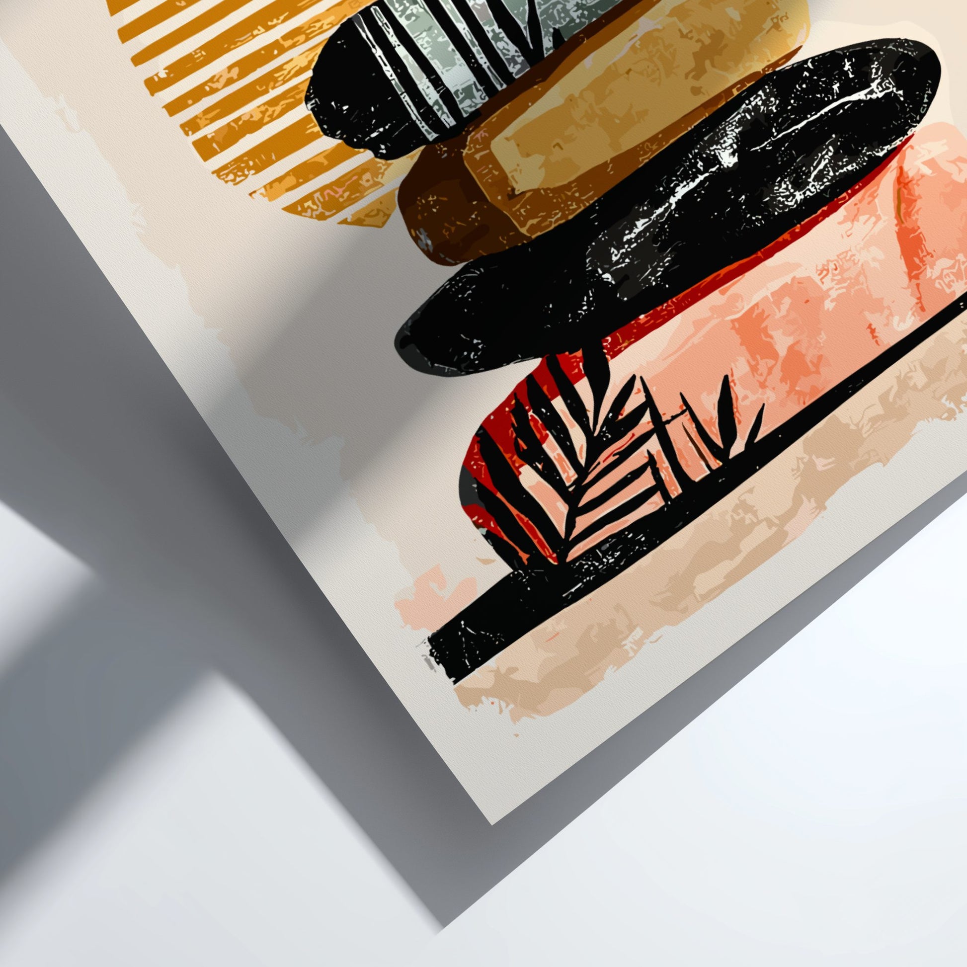 Abstract art print with geometric shapes on a white background