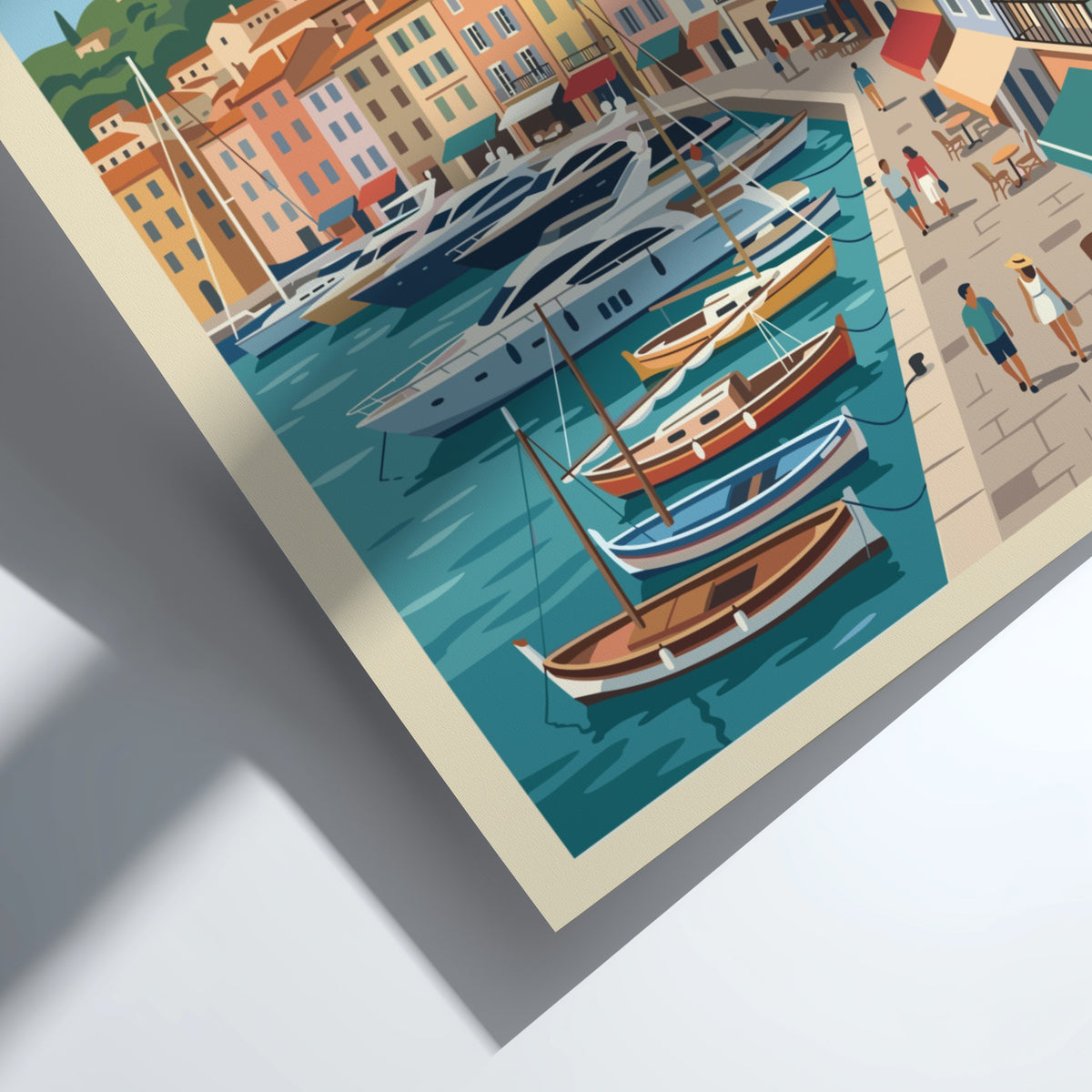 Poster of Saint-Tropez featuring a sunny harbor with yachts and pastel Mediterranean architecture.