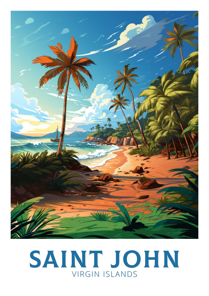 North AmericaSAINT JOHN ISLAND TRAVEL PRINT - VIRGIN ISLANDS ARTWORK