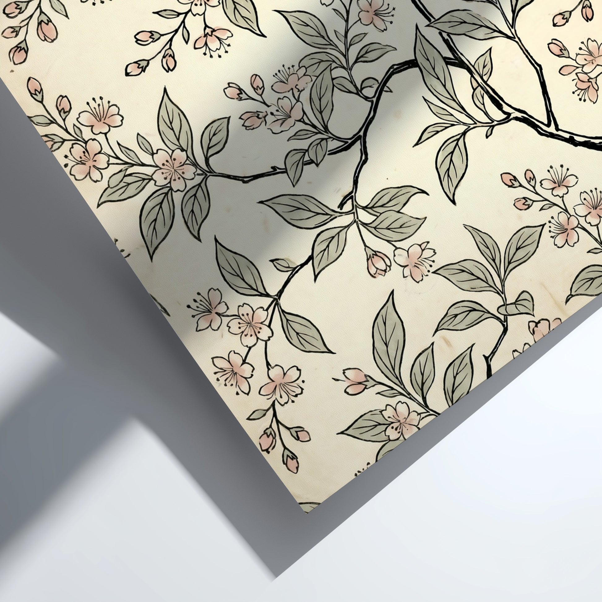 Sakura Branch Pattern Poster featuring delicate pink flowers and branches in Japanese art style