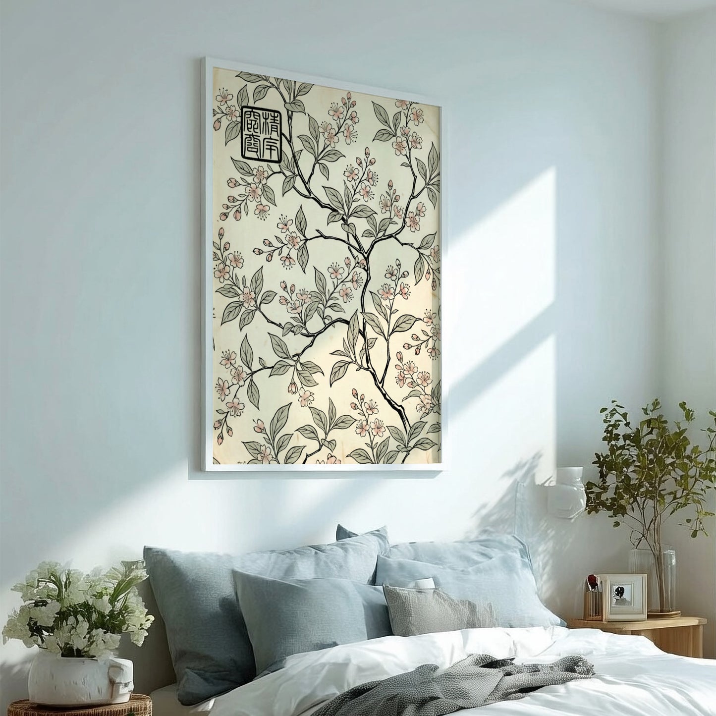 Sakura Branch Pattern Poster featuring delicate pink flowers and branches in Japanese art style