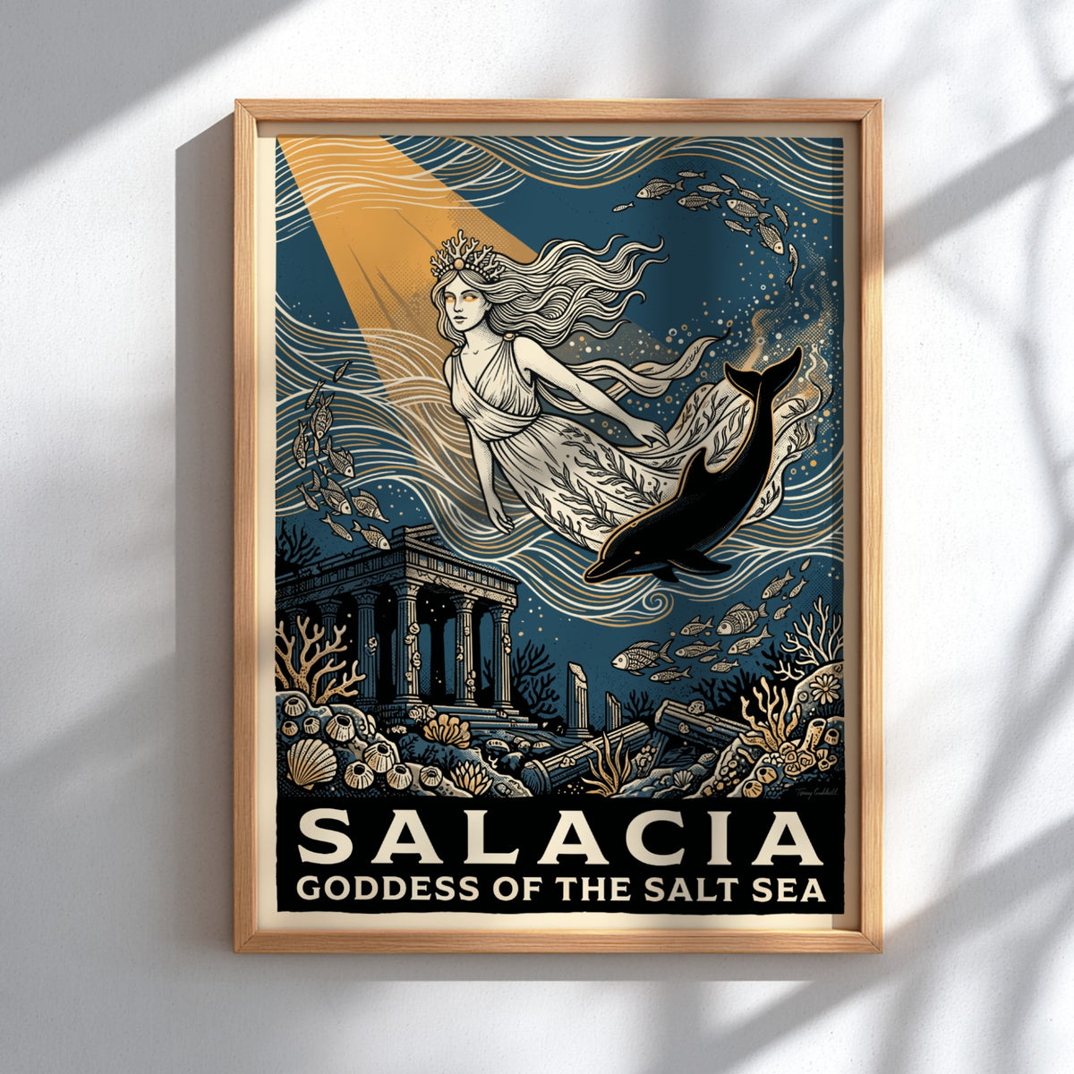 Poster featuring Salacia Goddess of the Salt Sea surrounded by marine life and ruins