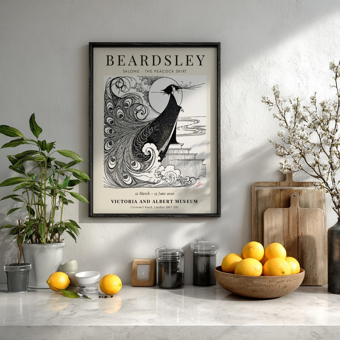 Salome The Peacock Skirt poster featuring intricate black and white design by Aubrey Beardsley