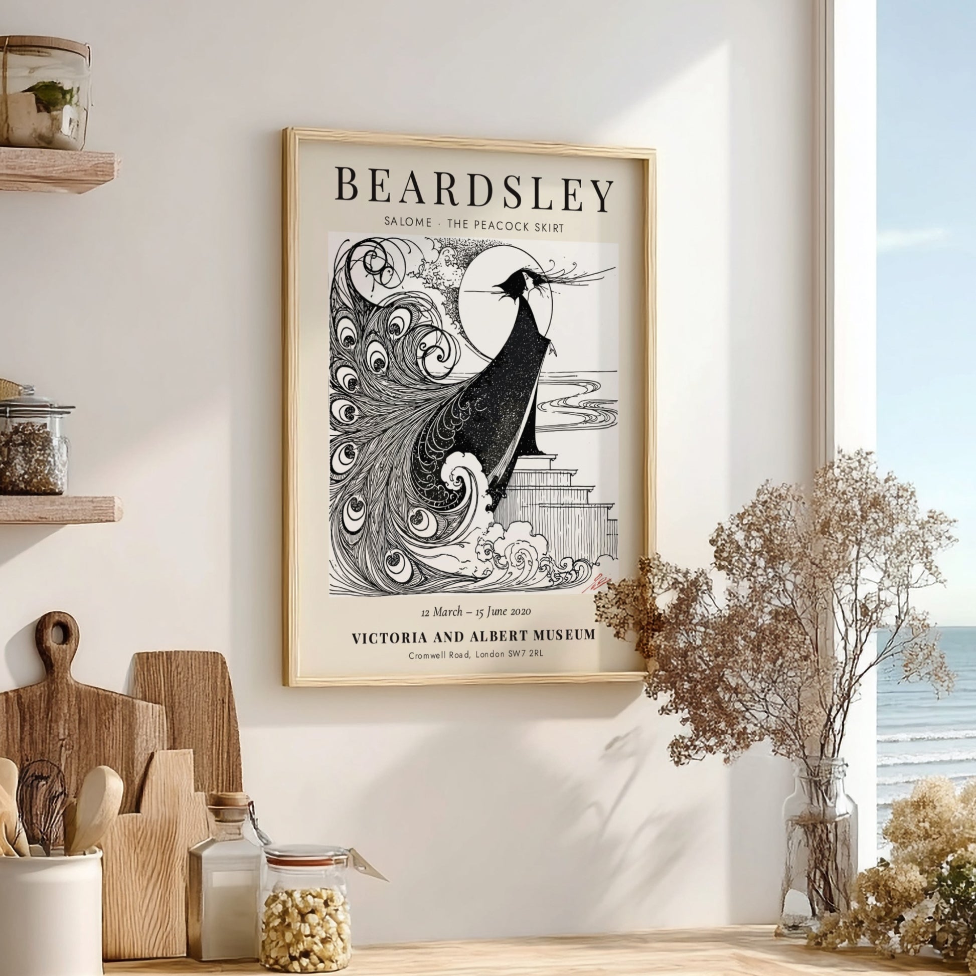Salome The Peacock Skirt poster featuring intricate black and white design by Aubrey Beardsley