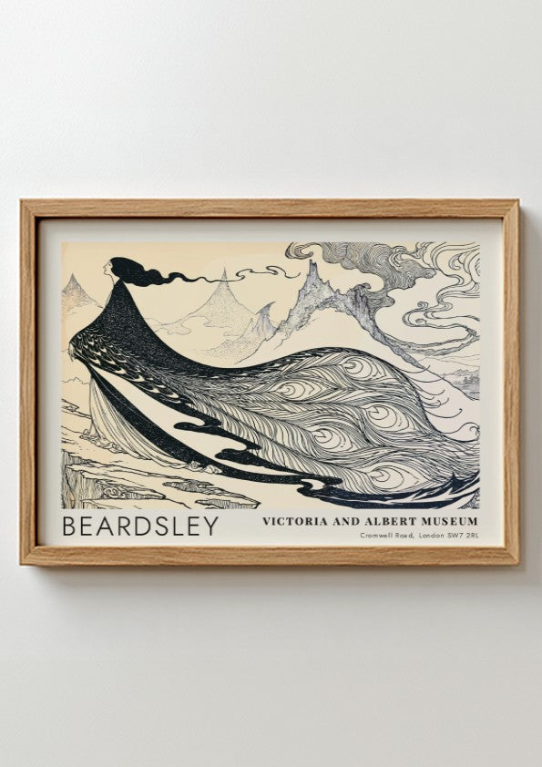 Wall art poster featuring Aubrey Beardsley’s Salome The Peacock Skirt in black and cream.