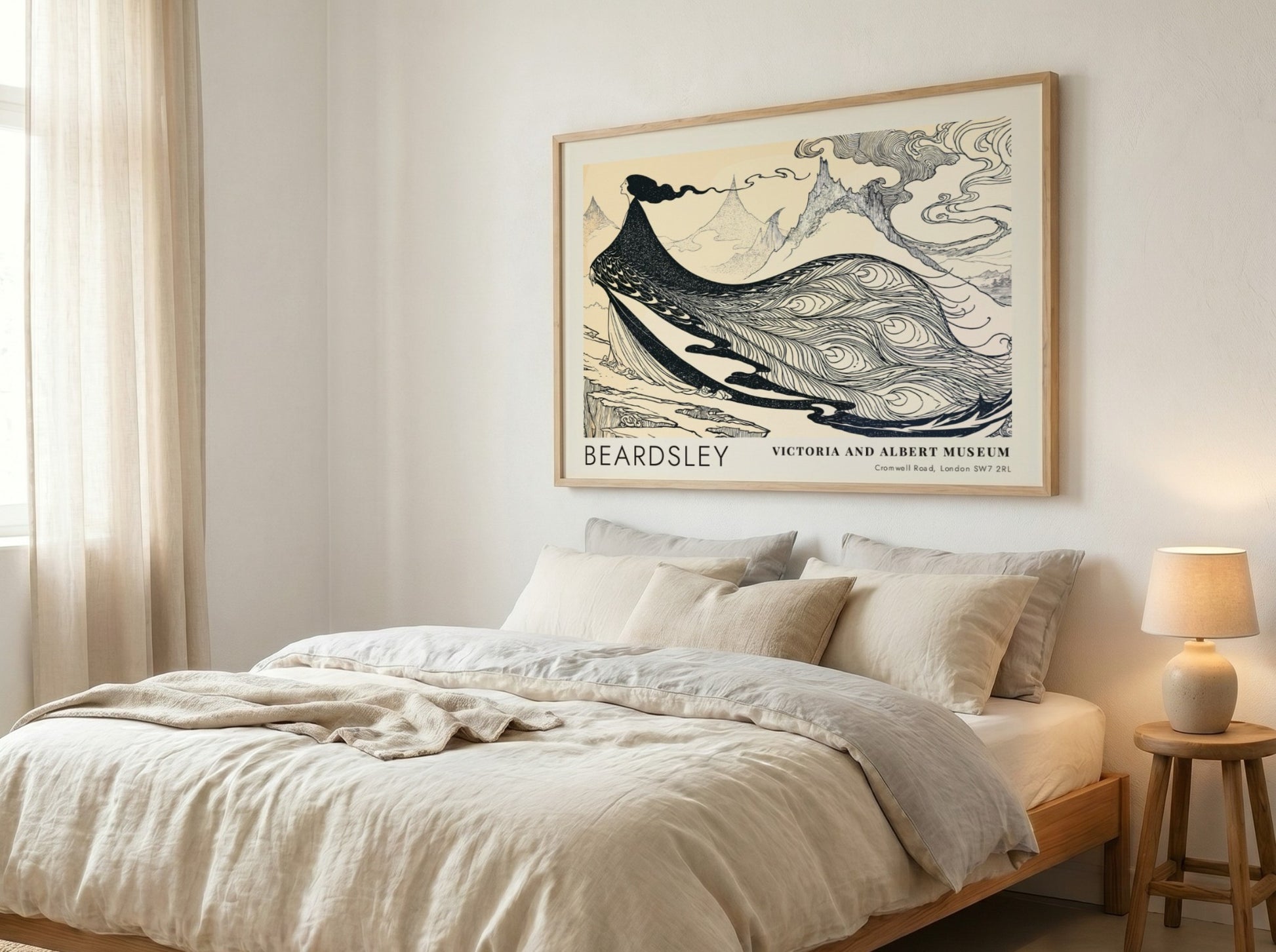Wall art poster featuring Aubrey Beardsley’s Salome The Peacock Skirt in black and cream.