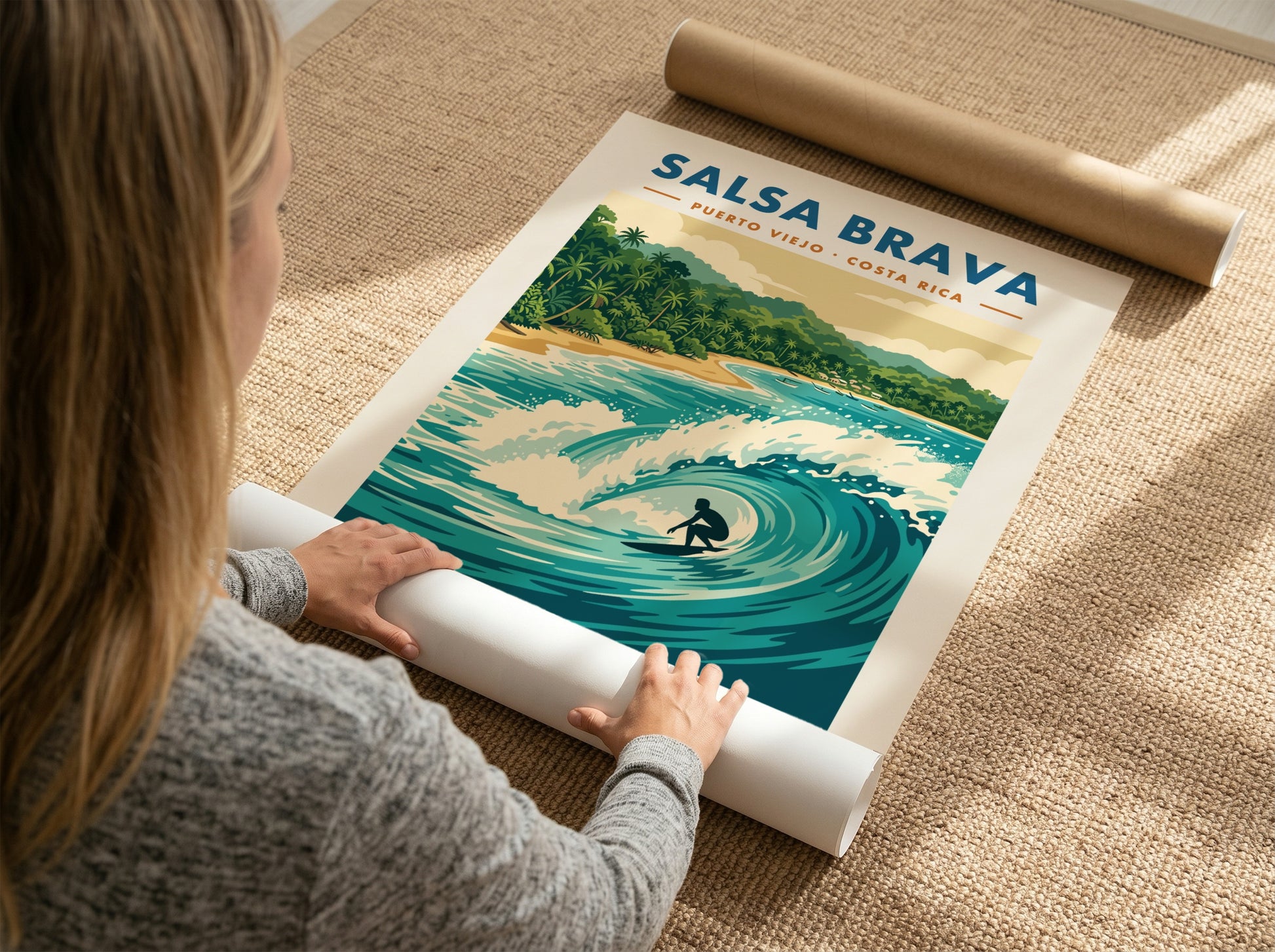 Surf break poster featuring a barrel wave at Salsa Brava in Puerto Viejo Costa Rica