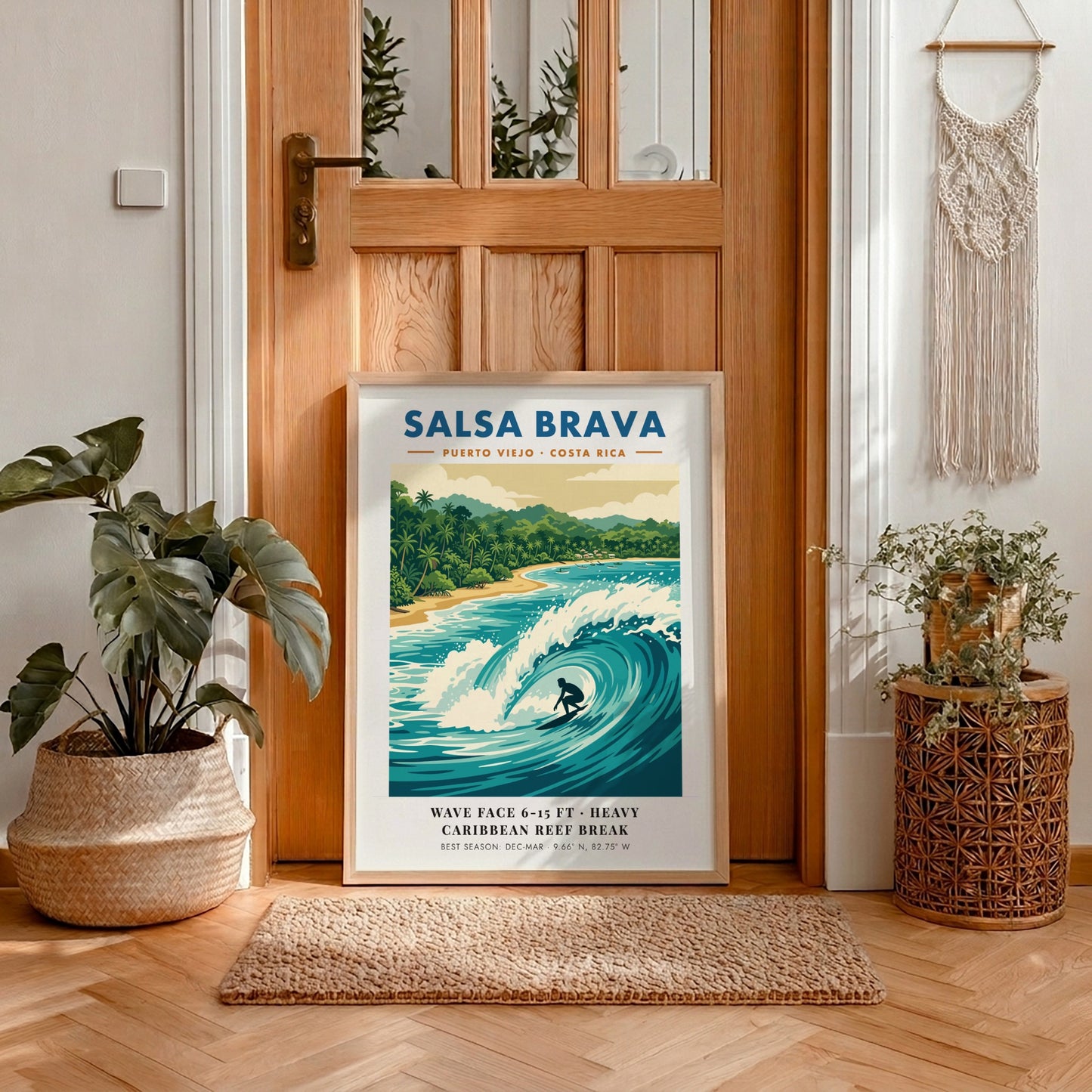 Surf break poster featuring a barrel wave at Salsa Brava in Puerto Viejo Costa Rica