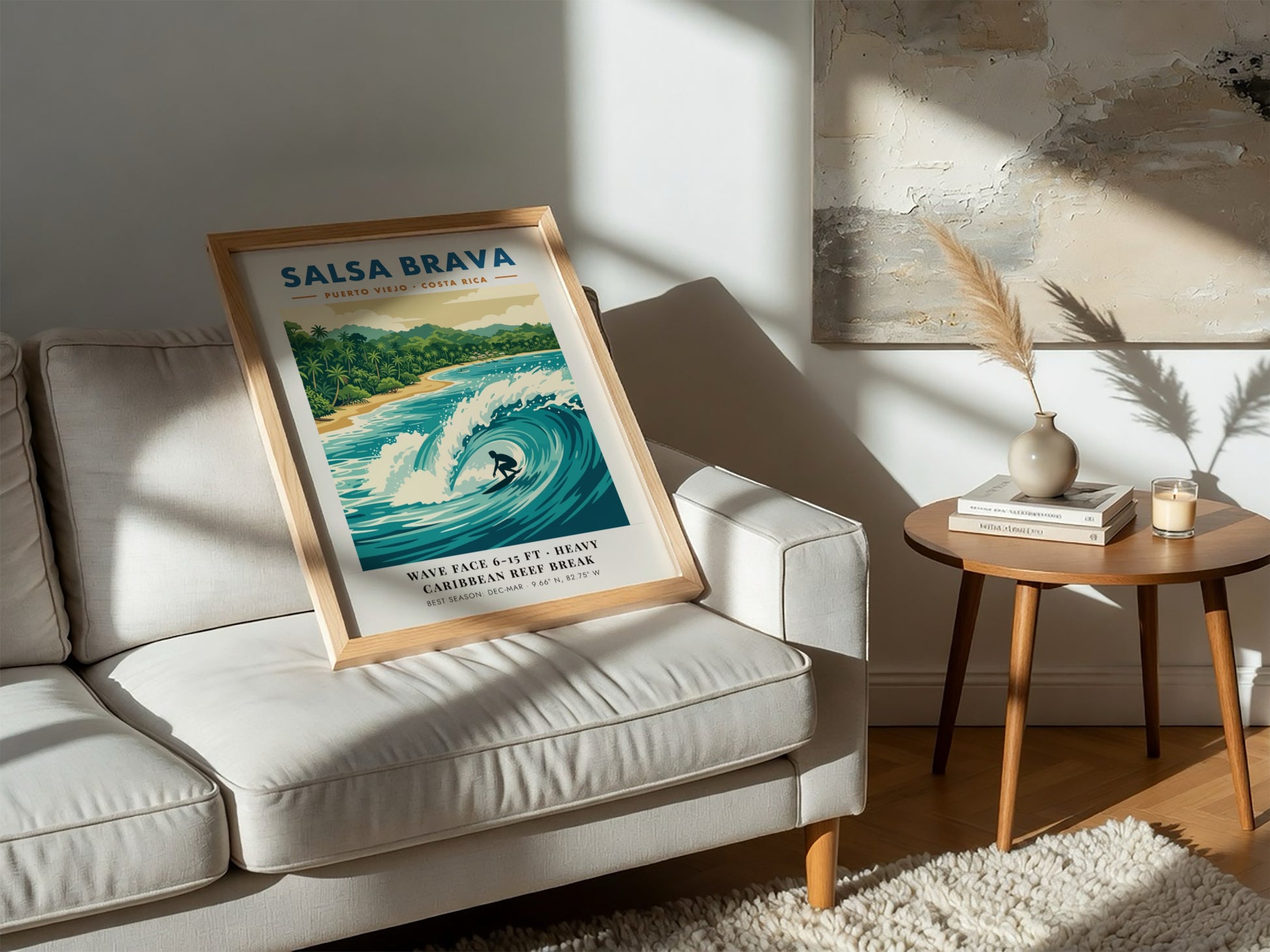 Surf break poster featuring a barrel wave at Salsa Brava in Puerto Viejo Costa Rica